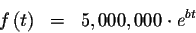 \begin{eqnarray*}f\left( t\right) &=&5,000,000\cdot e^{bt}
\end{eqnarray*}