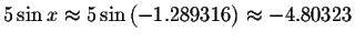 $5\sin x\approx 5\sin \left( -1.289316\right) \approx
-4.80323 $