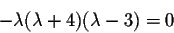 \begin{displaymath}-\lambda (\lambda +4)(\lambda -3) = 0\end{displaymath}