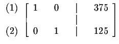 $
\begin{array}{r}
(1) \\
\\
(2)
\end{array}
\left[
\begin{array}{rrrr...
...75 \\
& & & & \vert & & \\
0 & & 1 & & \vert & & 125
\end{array}
\right] $