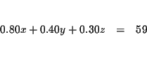 \begin{eqnarray*}&& \\
0.80x+0.40y+0.30z &=&59 \\
&& \\
&&
\end{eqnarray*}