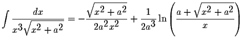 $\displaystyle \int\displaystyle \frac{dx}{x^{\displaystyle3}\displaystyle \sqrt...
...e \frac{a+\displaystyle \sqrt{x^{\displaystyle2}+a^{\displaystyle2}}}{x}\right)$