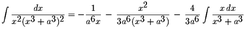 $\displaystyle \int\displaystyle \frac{dx}{x^{\displaystyle2}(x^{\displaystyle3}...
...playstyle \int\displaystyle \frac{x\,dx}{x^{\displaystyle3}+a^{\displaystyle3}}$