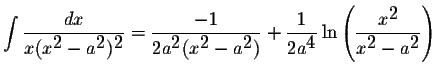 $\displaystyle \int\displaystyle \frac{dx}{x(x^{\displaystyle2}-a^{\displaystyle...
...aystyle \frac{x^{\displaystyle2}}{x^{\displaystyle2}-a^{\displaystyle2}}\right)$