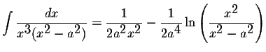 $\displaystyle \int\displaystyle \frac{dx}{x^{\displaystyle3}(x^{\displaystyle2}...
...aystyle \frac{x^{\displaystyle2}}{x^{\displaystyle2}-a^{\displaystyle2}}\right)$